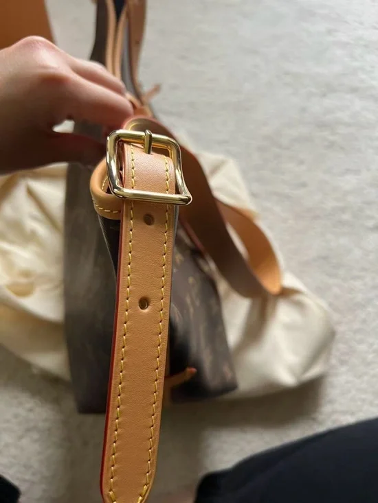 Louis Vuitton Monogram CarryAll PM Shoulder Bag in Brown and Tan with Red Accent - Picture 5 of 7